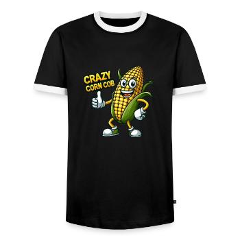 Crazy Veggies: Corn Cob Thumbs Up - Männer Kontrast-T-Shirt - Schwarz/Weiß - Vorne - AI Model Female 172 light (172cm) & AI Model Male 178 light (178cm)