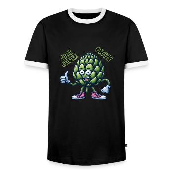 Crazy Veggies: Artichoke Gang Thumbs Up - Männer Kontrast-T-Shirt - Schwarz/Weiß - Vorne - AI Model Female 172 light (172cm) & AI Model Male 178 light (178cm)