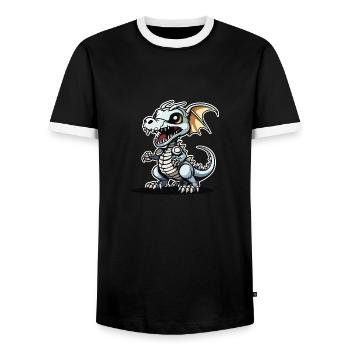 Cute Dragon Skeleton Illustration - Men's Ringer Shirt - black/white - Front - AI Model Female 172 light (172cm) & AI Model Male 178 light (178cm)
