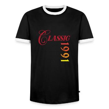 Millésime 1991 - T-shirt contrasté Homme - noir/blanc - Devant - AI Model Female 172 light (172cm) & AI Model Male 178 light (178cm)