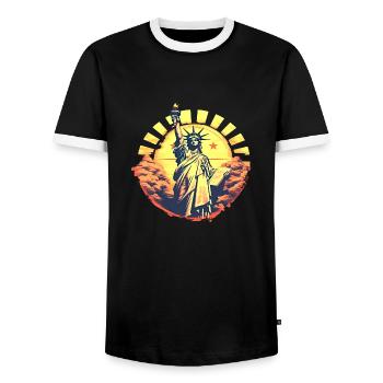 New York USA America Travel Tourist City - Men's Ringer Shirt - black/white - Front - AI Model Female 172 light (172cm) & AI Model Male 178 light (178cm)