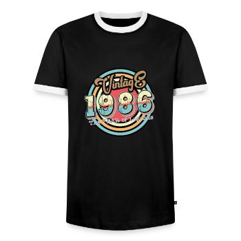 Millésime 1986 - T-shirt contrasté Homme - noir/blanc - Devant - AI Model Female 172 light (172cm) & AI Model Male 178 light (178cm)