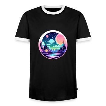 Moon Landscape Illustration - Men's Ringer Shirt - black/white - Front - AI Model Female 172 light (172cm) & AI Model Male 178 light (178cm)