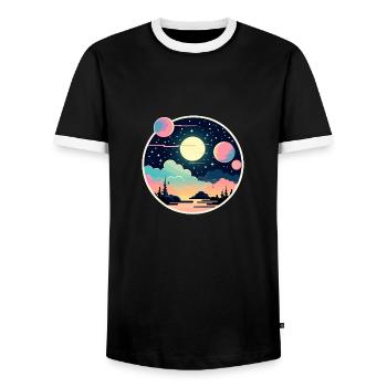Moon Landscape Illustration - Men's Ringer Shirt - black/white - Front - AI Model Female 172 light (172cm) & AI Model Male 178 light (178cm)