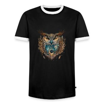 Hibou magique animal de pouvoir chamanique, intuition. - T-shirt contrasté Homme - noir/blanc - Devant - AI Model Female 172 light (172cm) & AI Model Male 178 light (178cm)