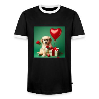 chiot avec ballon en cœur pour la Saint-Valentin - T-shirt contrasté Homme - noir/blanc - Devant - AI Model Female 172 light (172cm) & AI Model Male 178 light (178cm)