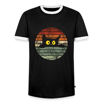 Retro Cat - Vintage Gift Idea - Men's Ringer Shirt - black/white - Front - AI Model Female 172 light (172cm) & AI Model Male 178 light (178cm)
