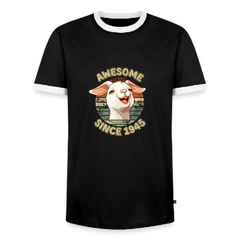 awesome Since 1945 - Humor 1945 Birthday Gift - Men's Ringer Shirt - black/white - Front - AI Model Female 172 light (172cm) & AI Model Male 178 light (178cm)