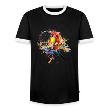 Tennis is a popular sport - Men's Ringer Shirt - black/white - Front - AI Model Female 172 light (172cm) & AI Model Male 178 light (178cm)