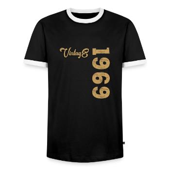 1969 Vintage Vintage Birthday Gift - Men's Ringer Shirt - black/white - Front - AI Model Female 172 light (172cm) & AI Model Male 178 light (178cm)