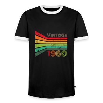 Années 1960 - T-shirt contrasté Homme - noir/blanc - Devant - AI Model Female 172 light (172cm) & AI Model Male 178 light (178cm)