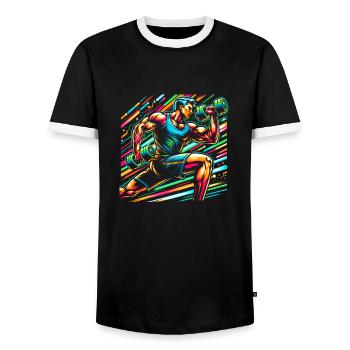Muscle Strength: Bicep Curls Artwork - Men's Ringer Shirt - black/white - Front - AI Model Female 172 light (172cm) & AI Model Male 178 light (178cm)