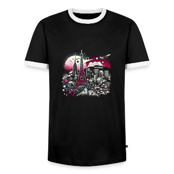 Romantic Paris Hollywood – City Magic Art - Men's Ringer Shirt - black/white - Front - AI Model Female 172 light (172cm) & AI Model Male 178 light (178cm)