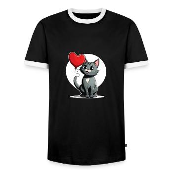 Coeur de chat - Saint-Valentin - T-shirt contrasté Homme - noir/blanc - Devant - AI Model Female 172 light (172cm) & AI Model Male 178 light (178cm)