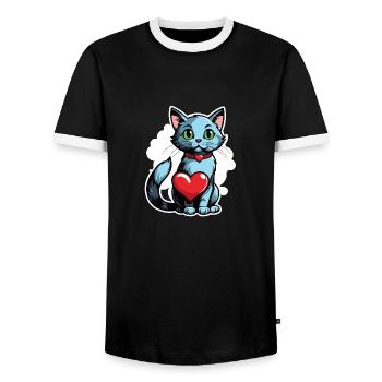 Coeur de chat - Saint-Valentin - T-shirt contrasté Homme - noir/blanc - Devant - AI Model Female 172 light (172cm) & AI Model Male 178 light (178cm)