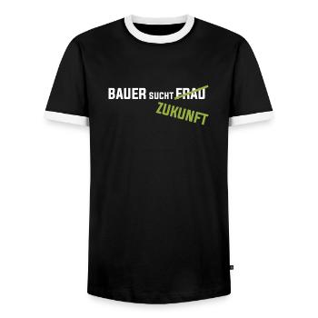 Farmer is looking for a future Farmer Farmers Demo Protest - Men's Ringer Shirt - black/white - Front - AI Model Female 172 light (172cm) & AI Model Male 178 light (178cm)