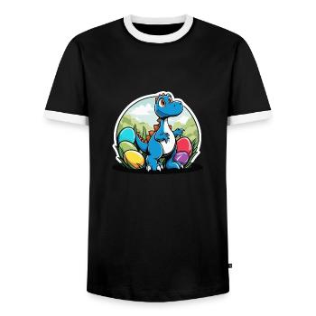 Dinosaur Easter Eggs Easter - Men's Ringer Shirt - black/white - Front - AI Model Female 172 light (172cm) & AI Model Male 178 light (178cm)