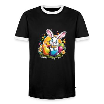 Osterhase Ostern Illustration - Männer Kontrast-T-Shirt - Schwarz/Weiß - Vorne - AI Model Female 172 light (172cm) & AI Model Male 178 light (178cm)