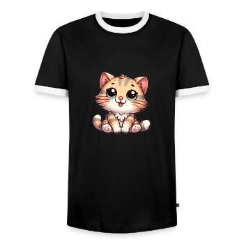 Katze Niedlich mit großen Augen für Katzenfreunde - Männer Kontrast-T-Shirt - Schwarz/Weiß - Vorne - AI Model Female 172 light (172cm) & AI Model Male 178 light (178cm)