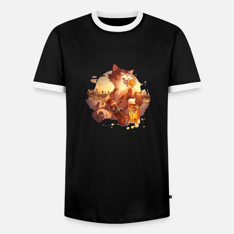 Paws & Pints: Katze mit Bier-Tee - Männer Kontrast-T-Shirt - Schwarz/Weiß