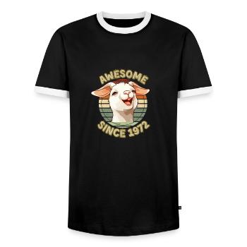 awesome Since 1972 - Humor Birthday Gift 1972 - Men's Ringer Shirt - black/white - Front - AI Model Female 172 light (172cm) & AI Model Male 178 light (178cm)