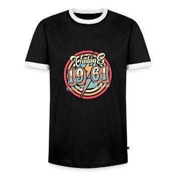 Vintage 1961 - Men's Ringer Shirt - black/white - Front - AI Model Female 172 light (172cm) & AI Model Male 178 light (178cm)