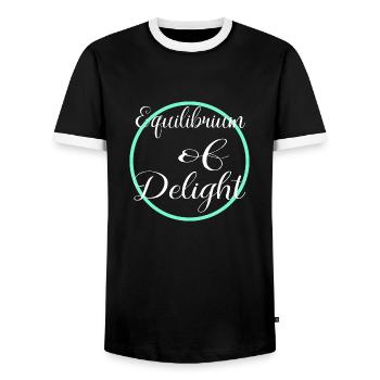joyfulness joyful living geek joyous moments - Men's Ringer Shirt - black/white - Front - AI Model Female 172 light (172cm) & AI Model Male 178 light (178cm)