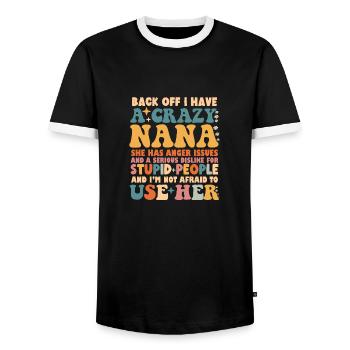 Back Off I Have A Crazy Nana - Men's Ringer Shirt - black/white - Front - AI Model Female 172 light (172cm) & AI Model Male 178 light (178cm)