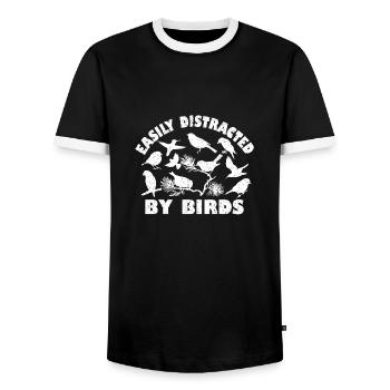 Leicht von Vögeln abgelenkt - Männer Kontrast-T-Shirt - Schwarz/Weiß - Vorne - AI Model Female 172 light (172cm) & AI Model Male 178 light (178cm)