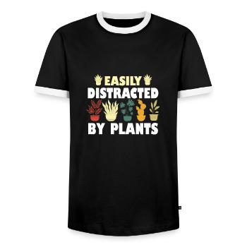Leicht von Pflanzen abgelenkt - Männer Kontrast-T-Shirt - Schwarz/Weiß - Vorne - AI Model Female 172 light (172cm) & AI Model Male 178 light (178cm)