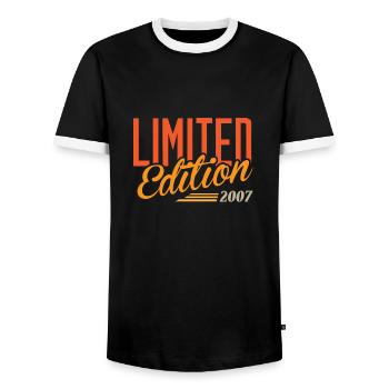 2007 Year of birth - Men's Ringer Shirt - black/white - Front - AI Model Female 172 light (172cm) & AI Model Male 178 light (178cm)