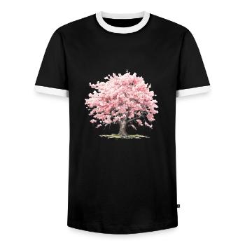 Sakura - Men's Ringer Shirt - black/white - Front - AI Model Female 172 light (172cm) & AI Model Male 178 light (178cm)