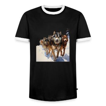Il existe de nombreux types de chiens de traîneau - T-shirt contrasté Homme - noir/blanc - Devant - AI Model Female 172 light (172cm) & AI Model Male 178 light (178cm)