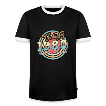 Années 1980 - T-shirt contrasté Homme - noir/blanc - Devant - AI Model Female 172 light (172cm) & AI Model Male 178 light (178cm)