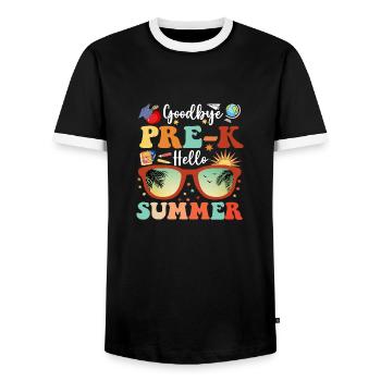Student Teacher Goodbye Pre-K Hello Summer - Men's Ringer Shirt - black/white - Front - AI Model Female 172 light (172cm) & AI Model Male 178 light (178cm)
