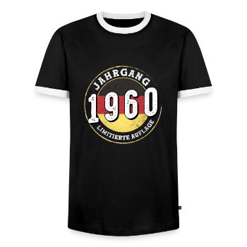 Jahrgangs 1960 Limitierte Auflage 64 Jahre alt - Männer Kontrast-T-Shirt - Schwarz/Weiß - Vorne - AI Model Female 172 light (172cm) & AI Model Male 178 light (178cm)