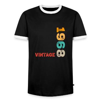 Vintage 1968 - Men's Ringer Shirt - black/white - Front - AI Model Female 172 light (172cm) & AI Model Male 178 light (178cm)