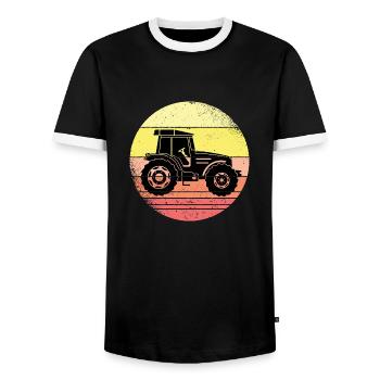 Tractor Retro Sunset Farmers Farmers - Men's Ringer Shirt - black/white - Front - AI Model Female 172 light (172cm) & AI Model Male 178 light (178cm)