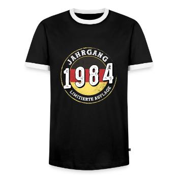 Limitierte Auflage 40 ans Jahrgangs 1984 - T-shirt contrasté Homme - noir/blanc - Devant - AI Model Female 172 light (172cm) & AI Model Male 178 light (178cm)