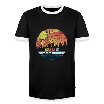 2008 Vintage - Men's Ringer Shirt - black/white - Front - AI Model Female 172 light (172cm) & AI Model Male 178 light (178cm)