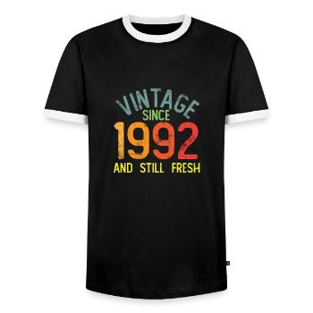 Vintage 1992 - Men's Ringer Shirt - black/white - Front - AI Model Female 172 light (172cm) & AI Model Male 178 light (178cm)