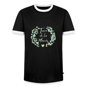 Floral bridal team - matching tshirt - Men's Ringer Shirt - black/white - Front - AI Model Female 172 light (172cm) & AI Model Male 178 light (178cm)