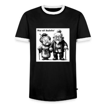 Nur nit hudeln! - Männer Kontrast-T-Shirt - Schwarz/Weiß - Vorne - AI Model Female 172 light (172cm) & AI Model Male 178 light (178cm)