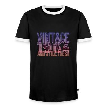 Vintage 1964 - Men's Ringer Shirt - black/white - Front - AI Model Female 172 light (172cm) & AI Model Male 178 light (178cm)