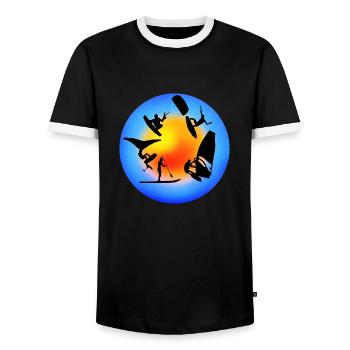Rond jaune bleu wind wing kite sup surf - T-shirt contrasté Homme - noir/blanc - Devant - AI Model Female 172 light (172cm) & AI Model Male 178 light (178cm)