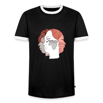 Les trois femmes n°2 - T-shirt contrasté Homme - noir/blanc - Devant - AI Model Female 172 light (172cm) & AI Model Male 178 light (178cm)