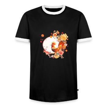 Chinese New Year Rooster - Men's Ringer Shirt - black/white - Front - AI Model Female 172 light (172cm) & AI Model Male 178 light (178cm)