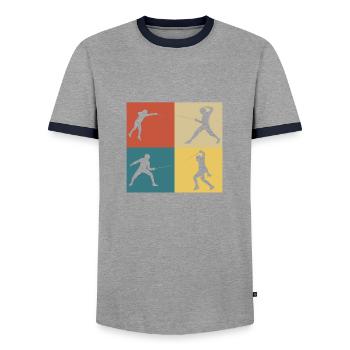 Retro Vintage Fechter - Männer Kontrast-T-Shirt - Grau/Navy  - Vorne - AI Model Female 172 light (172cm) & AI Model Male 178 light (178cm)