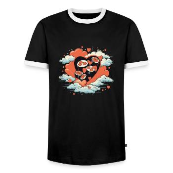 Sushi, Heart, Food, Food, Asia, China, Japan, Korea, Stomach - Men's Ringer Shirt - black/white - Front - AI Model Female 172 light (172cm) & AI Model Male 178 light (178cm)