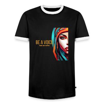 Be a Voice - Men's Ringer Shirt - black/white - Front - AI Model Female 172 light (172cm) & AI Model Male 178 light (178cm)